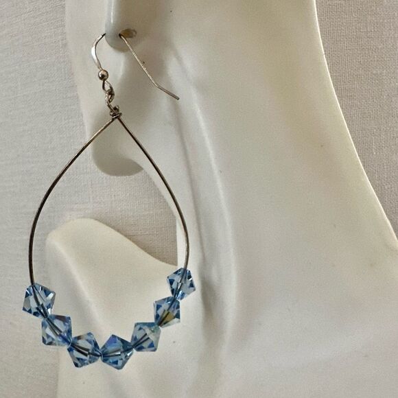 Sterling Silver & blue Swarovski Crystal Hoop Earrings - Picture 6 of 8